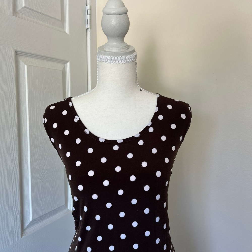 Susan Graver Womens Brown White Polka Dot Sleeveless Fit Flare Godet Dress XL - Picture 3 of 7
